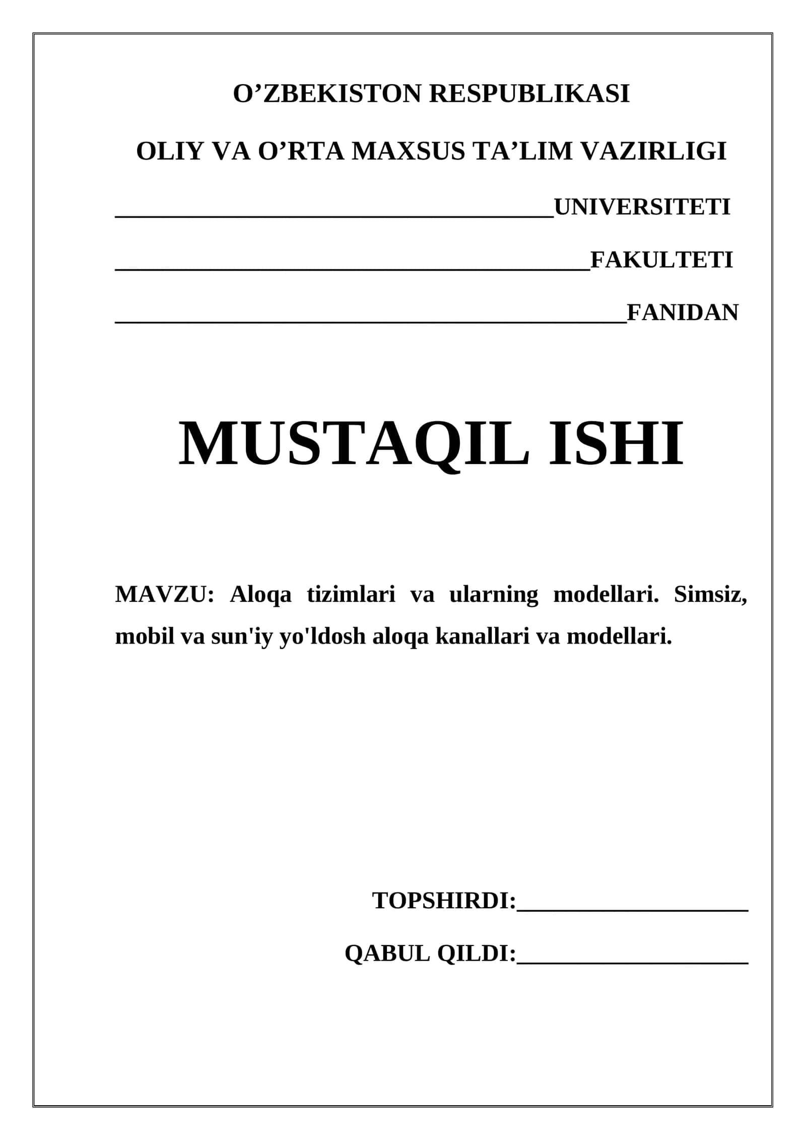 Aloqa tizimlari va ularning modellari 1