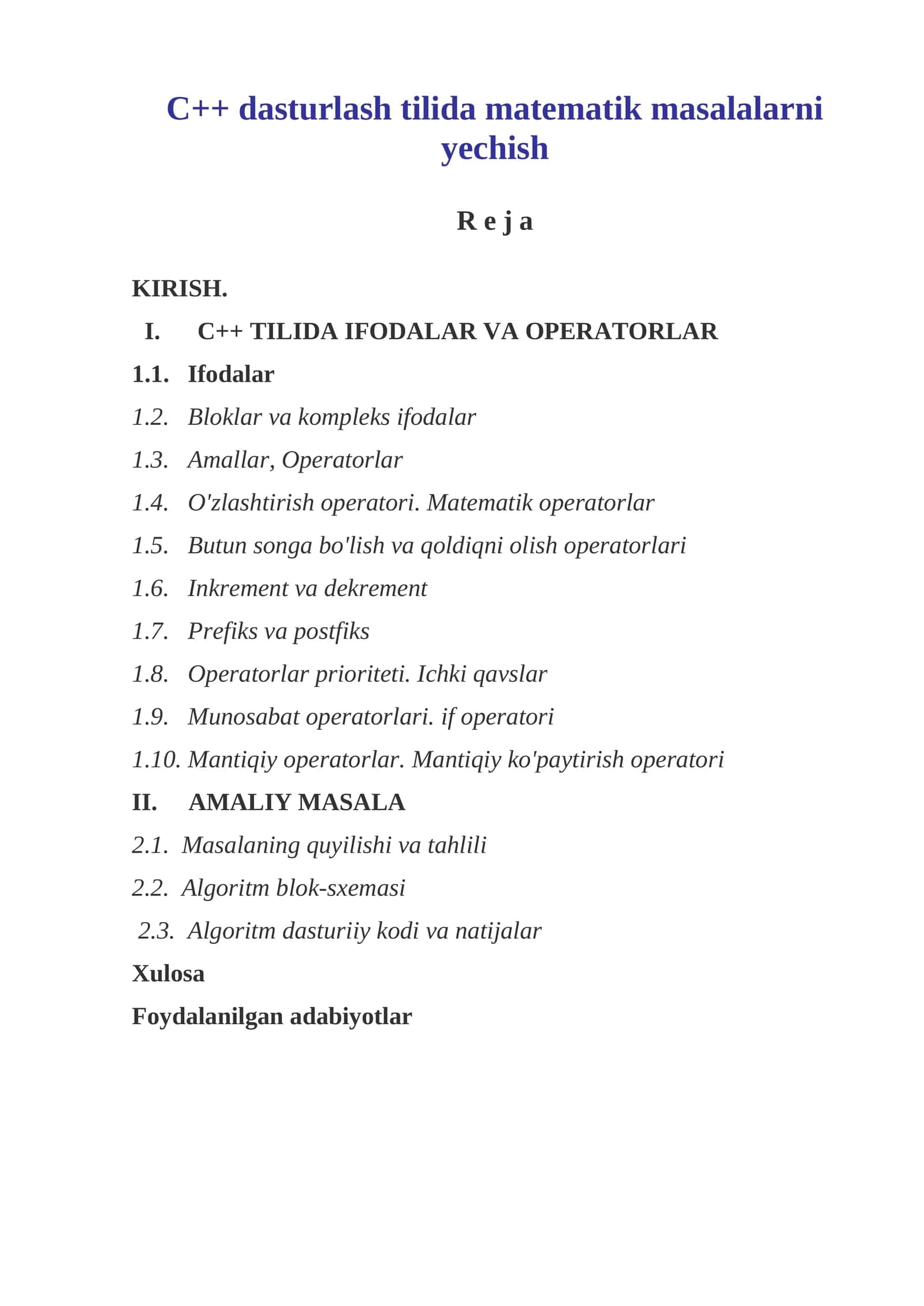 C++ dasturlash tilida matematik masalalarni yechish 1
