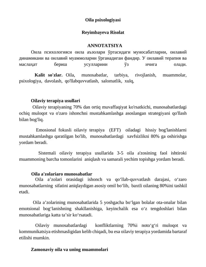 Oilaviy terapiya usullari 1