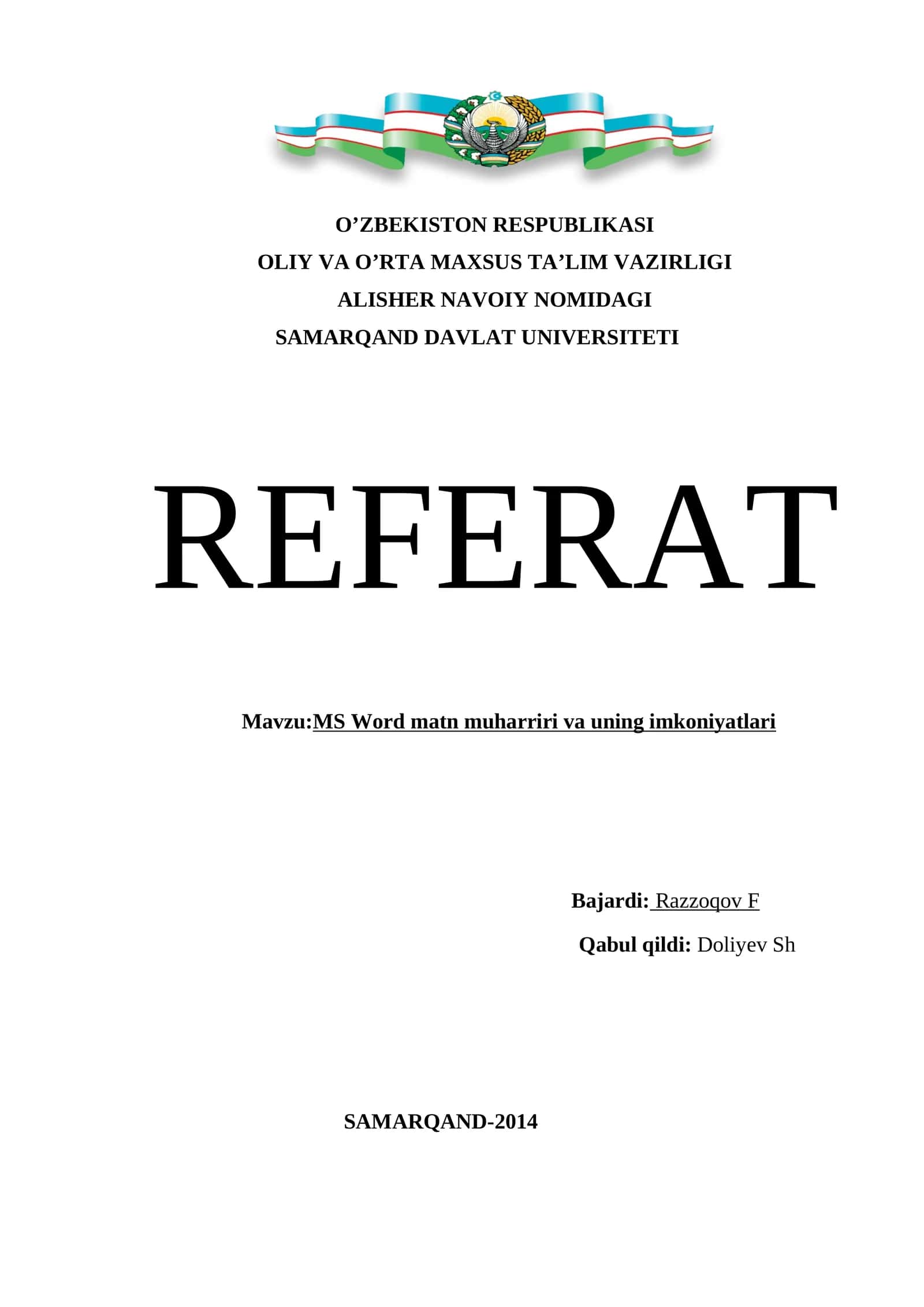 MS Word matn muharriri va uning imkoniyatlari 1