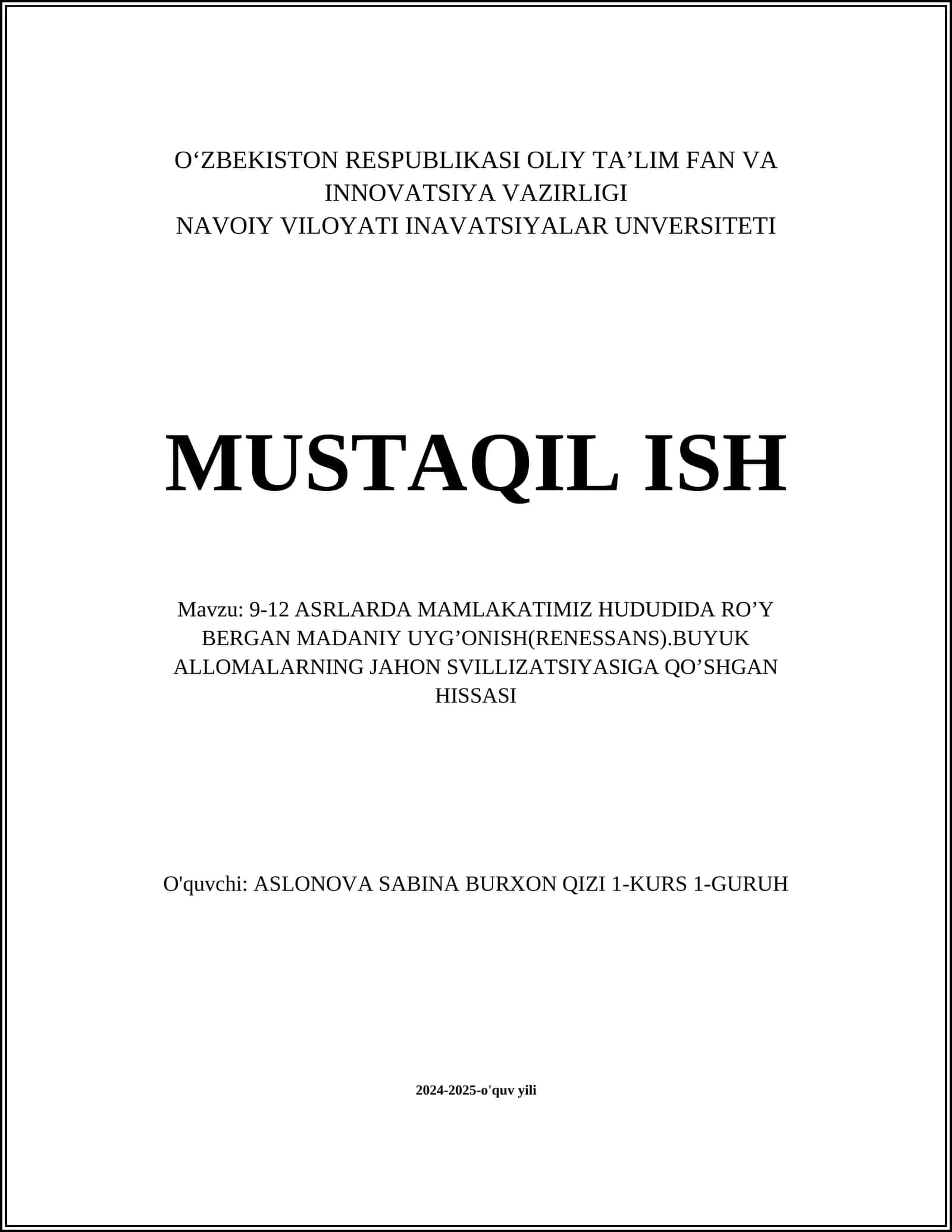 Islom olamidagi ilk uyg'onish davri 1