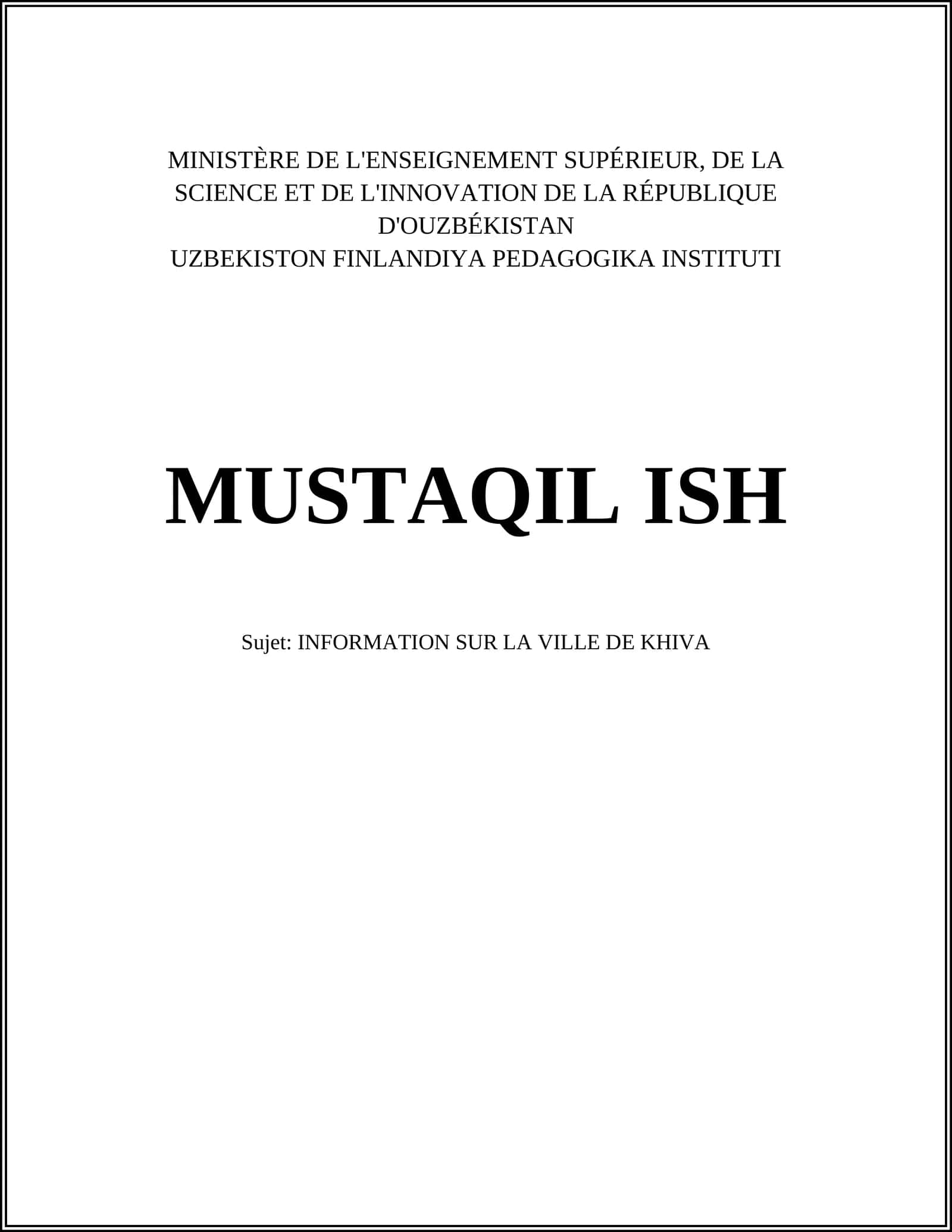 INFORMATION SUR LA VILLE DE KHIVA 1