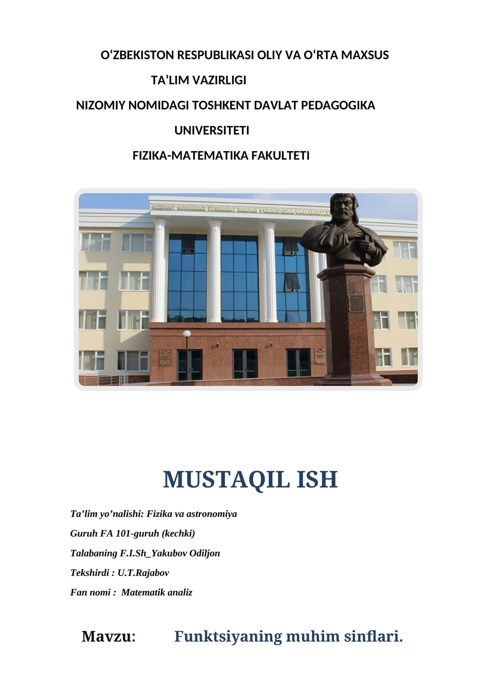 Funktsiyaning muhim sinflari 1
