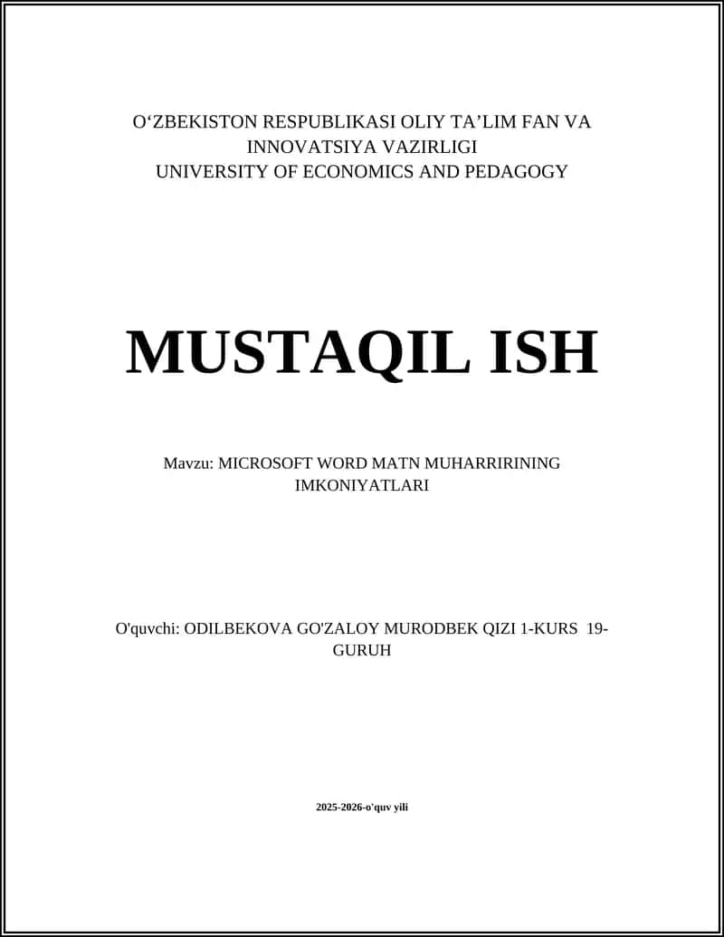 MICROSOFT WORD MATN MUHARRIRINING IMKONIYATLARI 1
