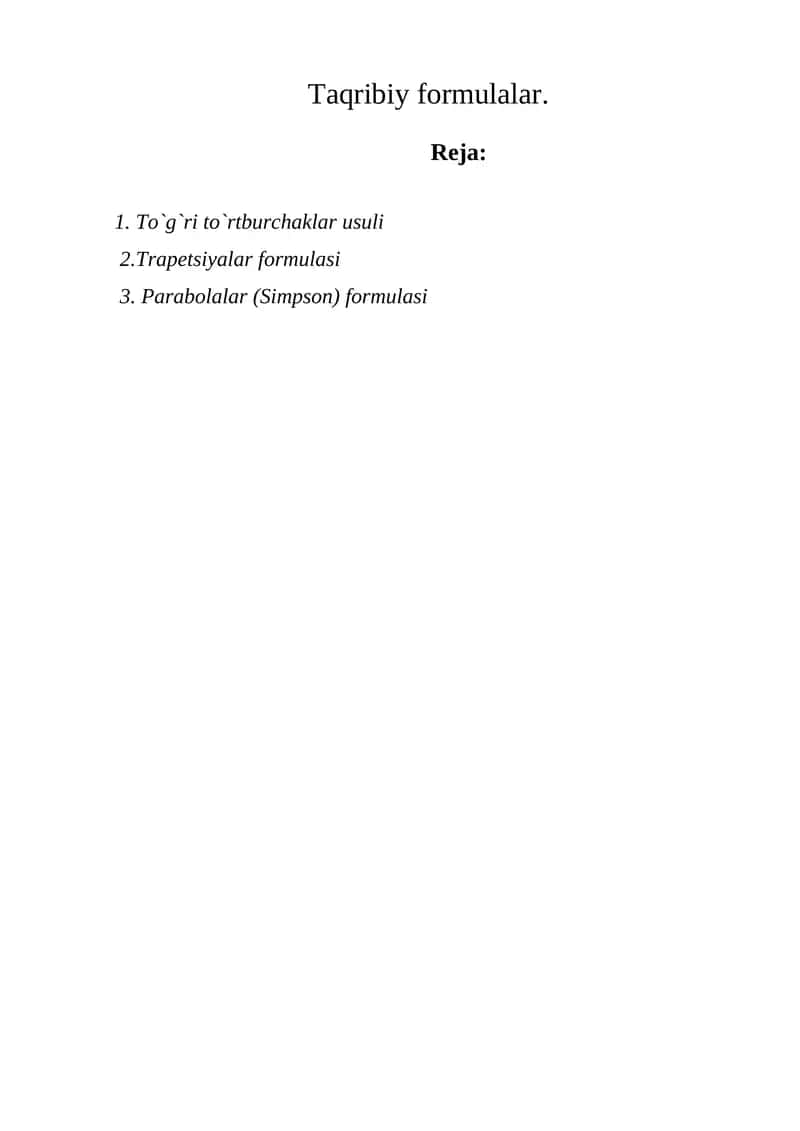 Taqribiy formulalar 1