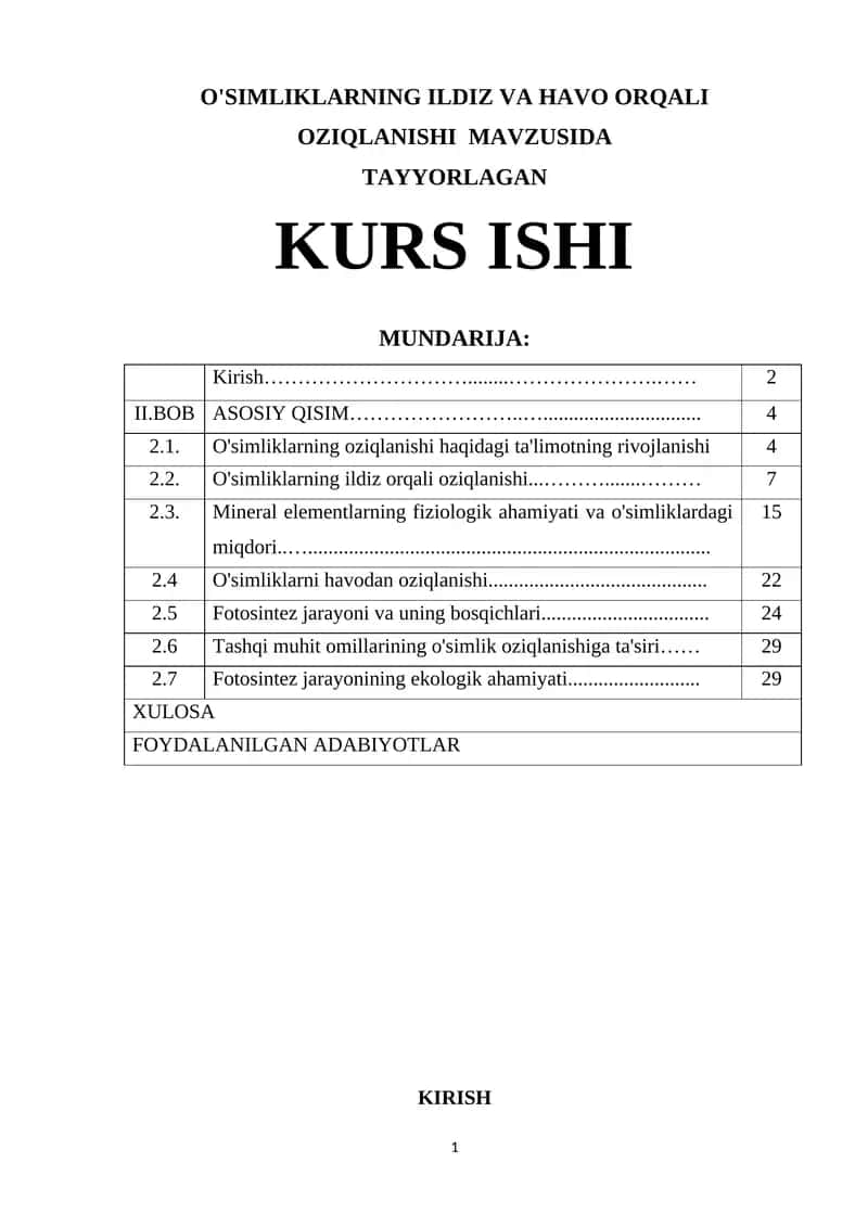 O'SIMLIKLARNING ILDIZ VA HAVO ORQALI OZIQLANISHI 1