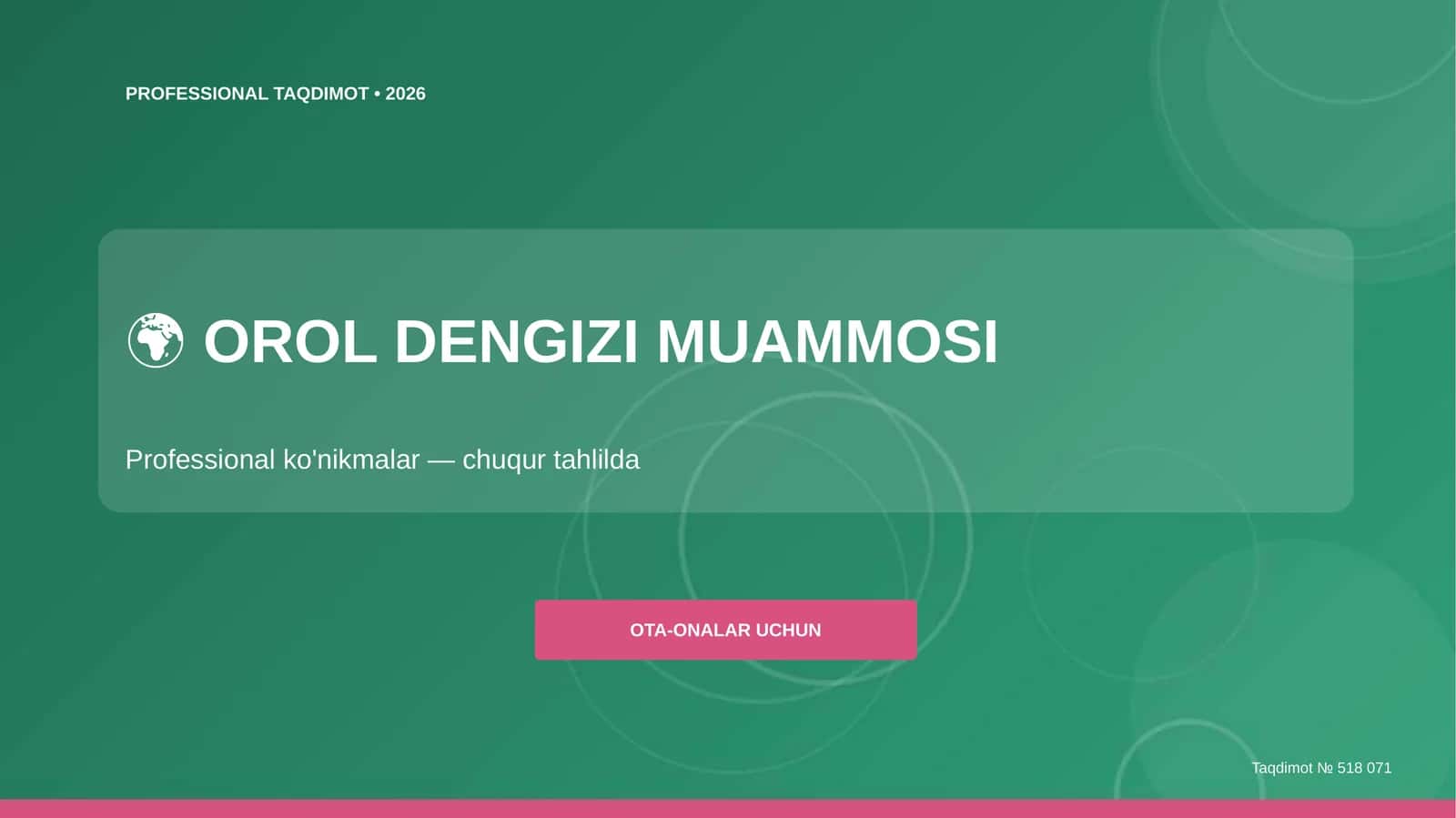 OROL DENGIZI MUAMMOSI Professional Taqdimot • 2026 1