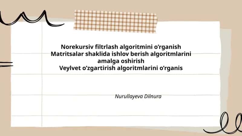 Norekursiv filtrlash algoritmini o’rganish 1