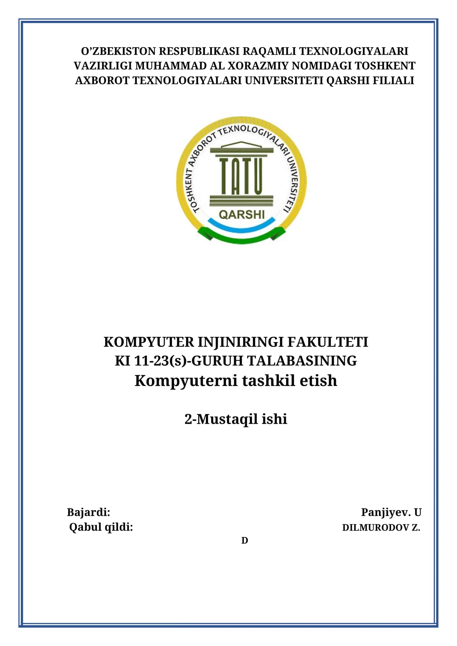Kompyuterni tashkil etish 1