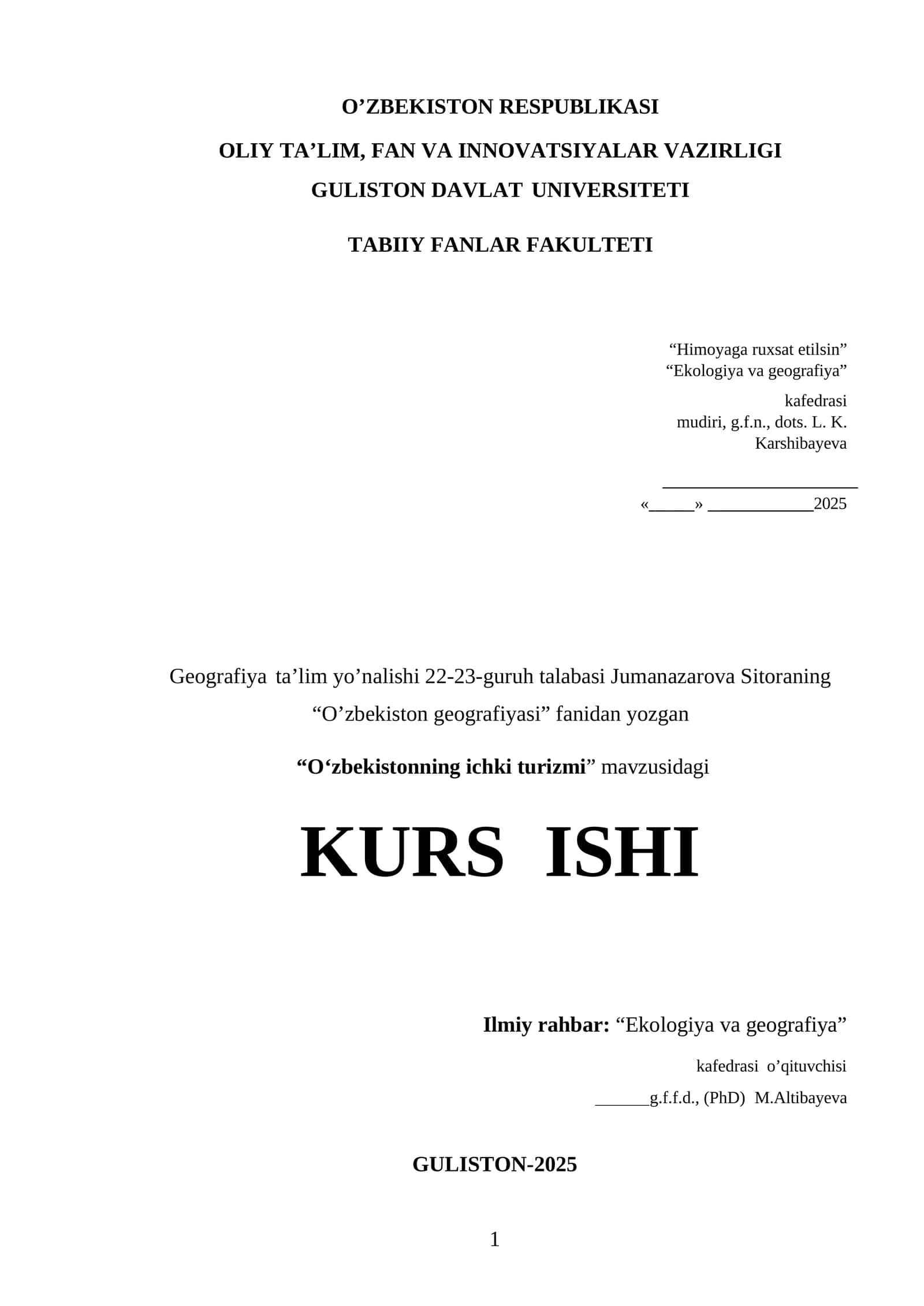 O‘zbekistonning ichki turizmi 1
