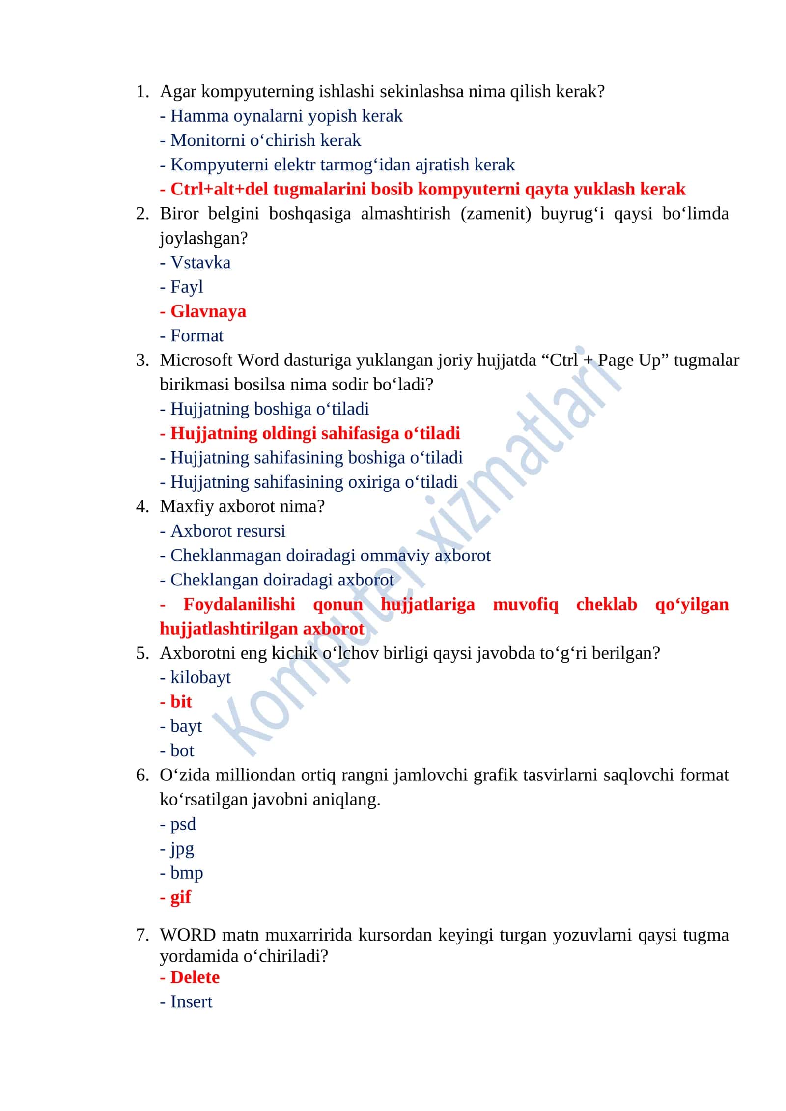 Argos test javoblari Axborot kommunikatsiya texnologiyalari 2026 1