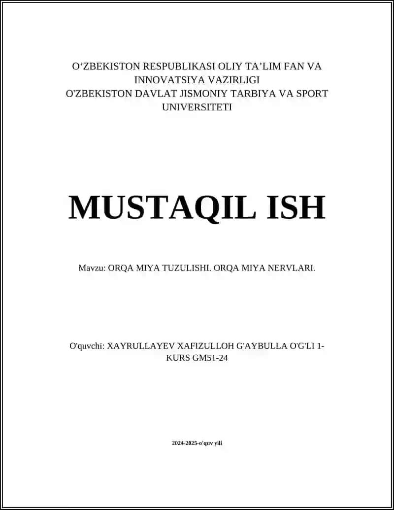 ORQA MIYA TUZULISHI. ORQA MIYA NERVLARI
