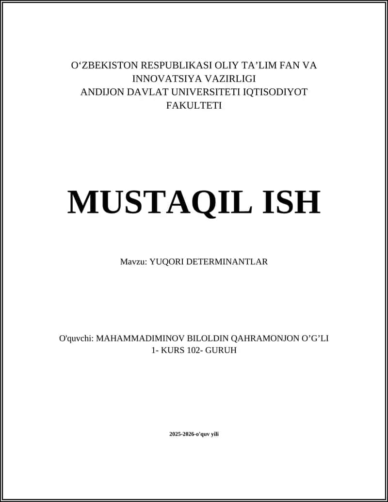 YUQORI DETERMINANTLAR 1