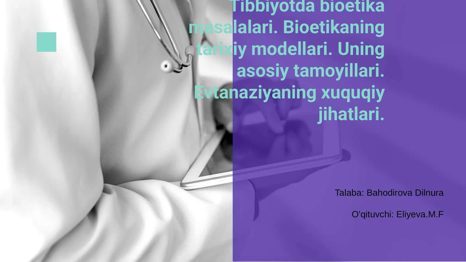 Tibbiyotda Bioetika Masalalari 1