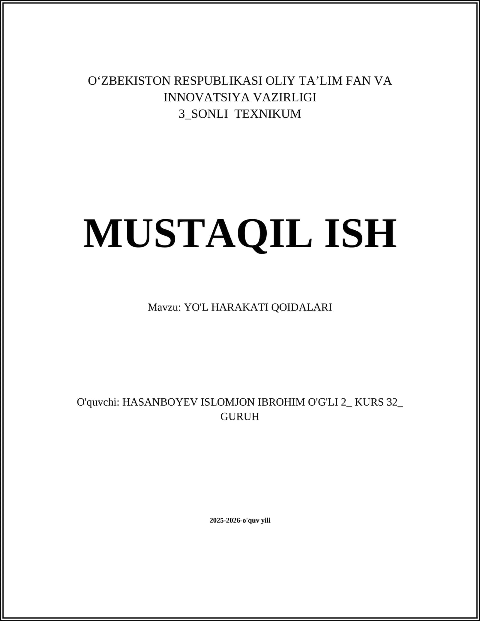 YO'L HARAKATI QOIDALARI 1