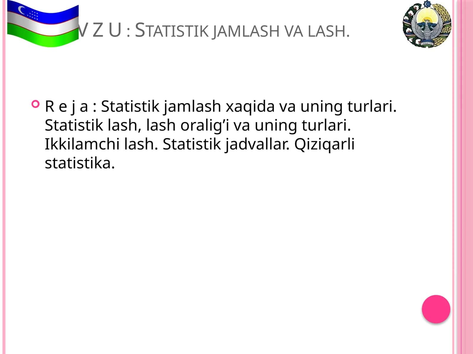 Statistik jamlash va lash 1