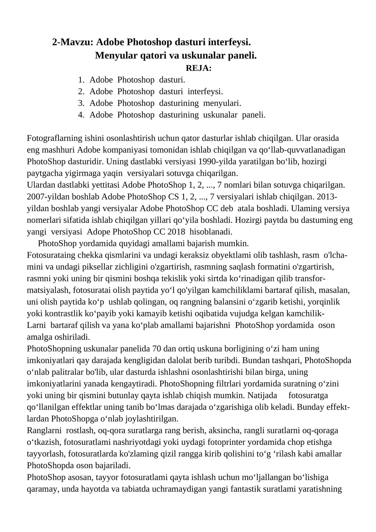 Adobe Photoshop dasturi interfeysi 1