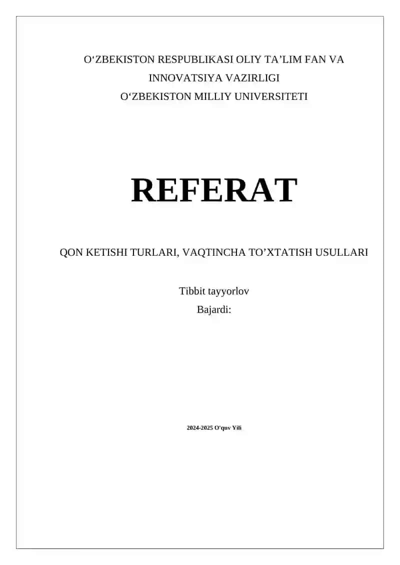 QON KETISHI TURLARI, VAQTINCHA TO’XTATISH USULLARI