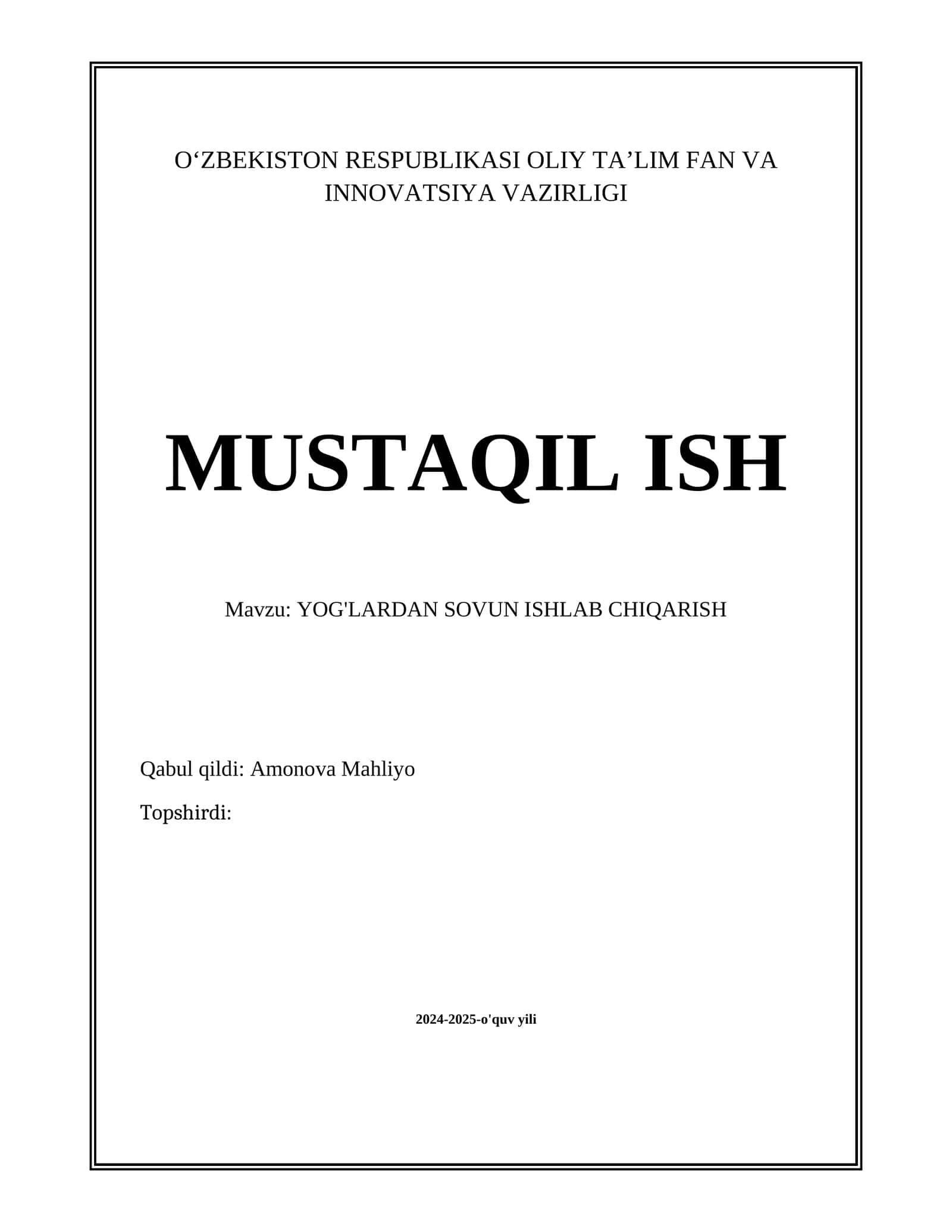 YOG'LARDAN SOVUN ISHLAB CHIQARISH 1