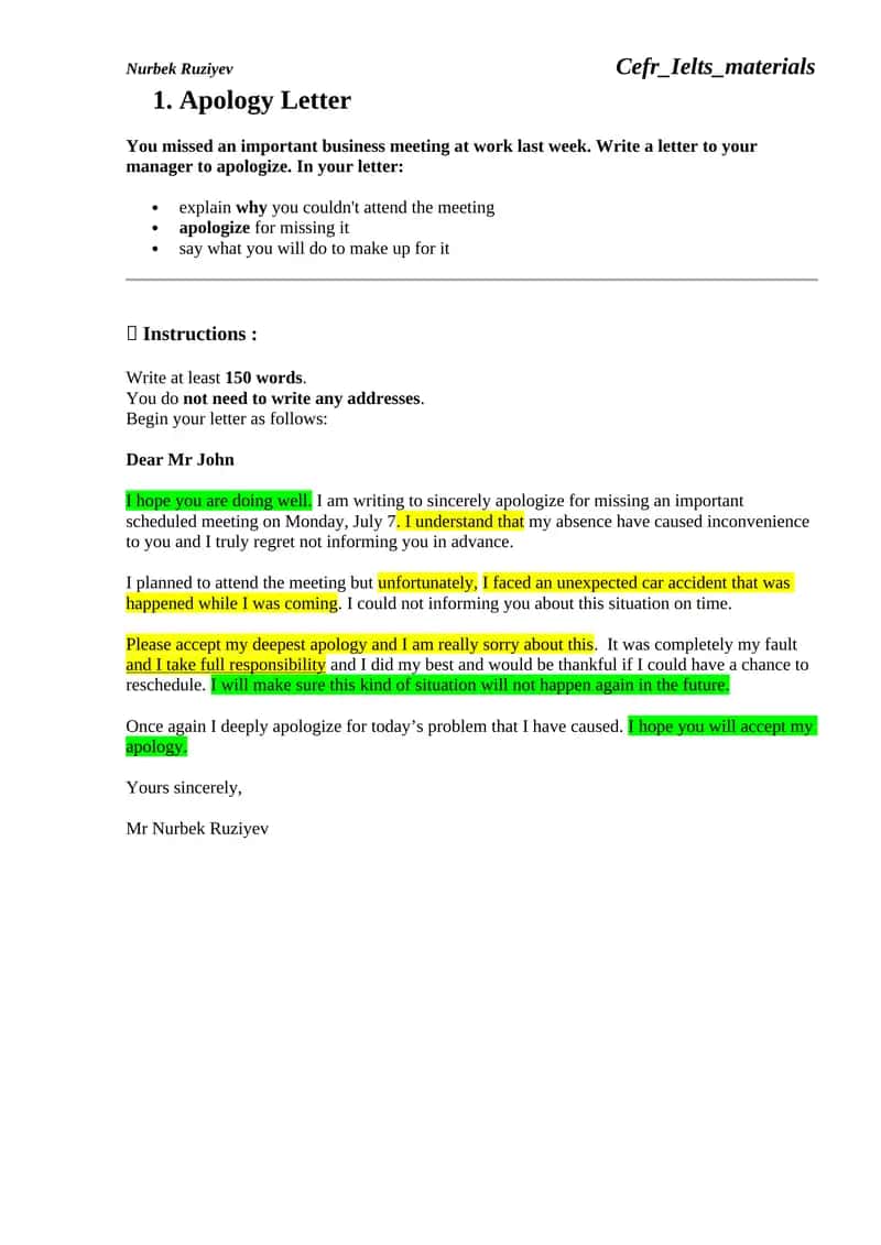 Apology Letter 1