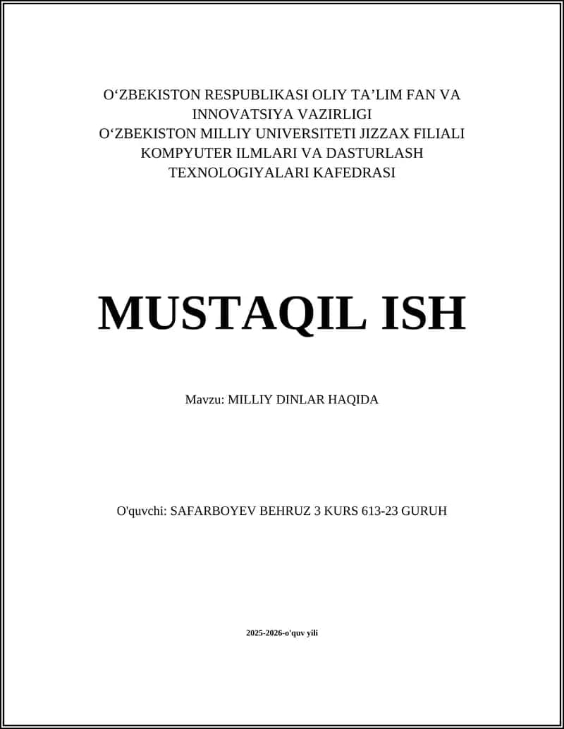 MILLIY DINLAR HAQIDA 1