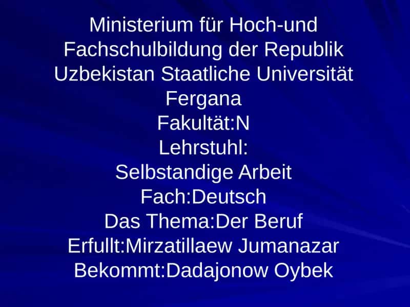 Der Beruf 1