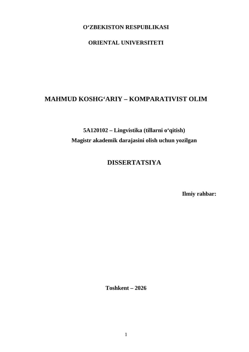 MAHMUD KOSHG‘ARIY – KOMPARATIVIST OLIM 1