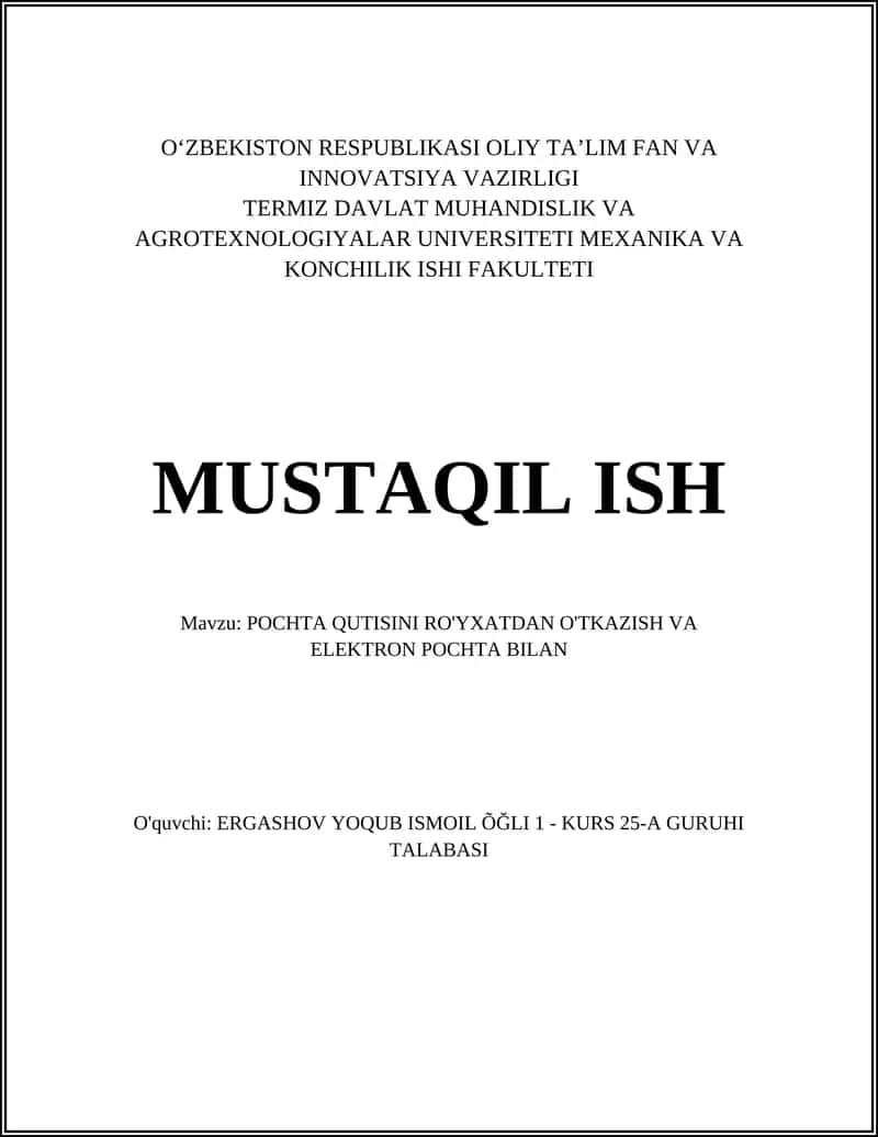 POCHTA QUTISINI RO'YXATDAN O'TKAZISH VA ELEKTRON POCHTA BILAN 1