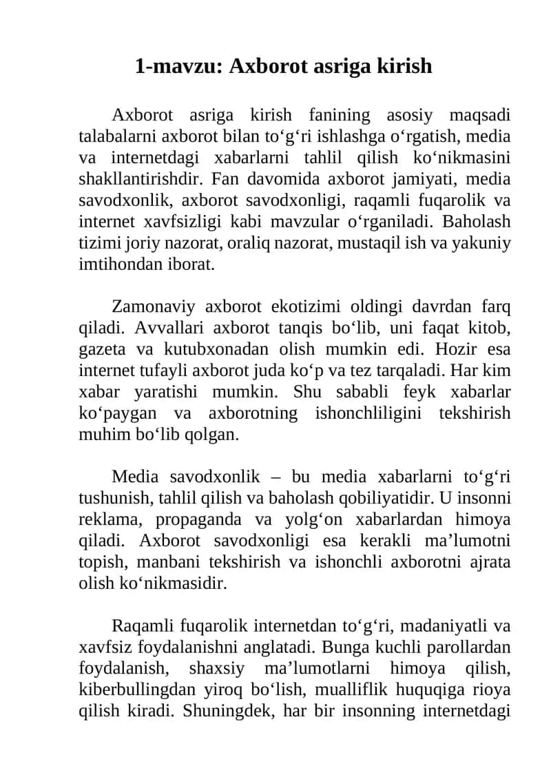 Axborot asriga kirish 1