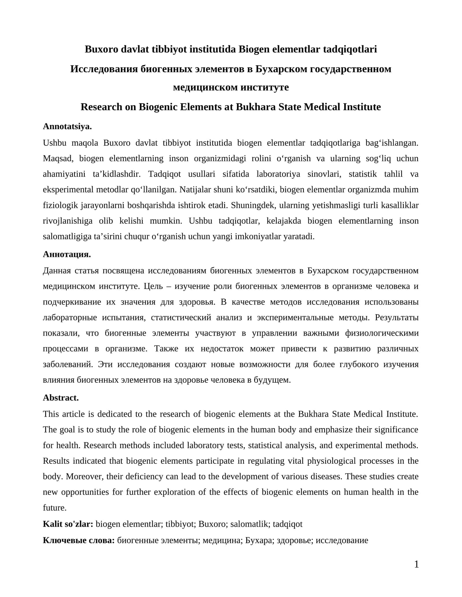 Biogen elementlar tadqiqotlari 1