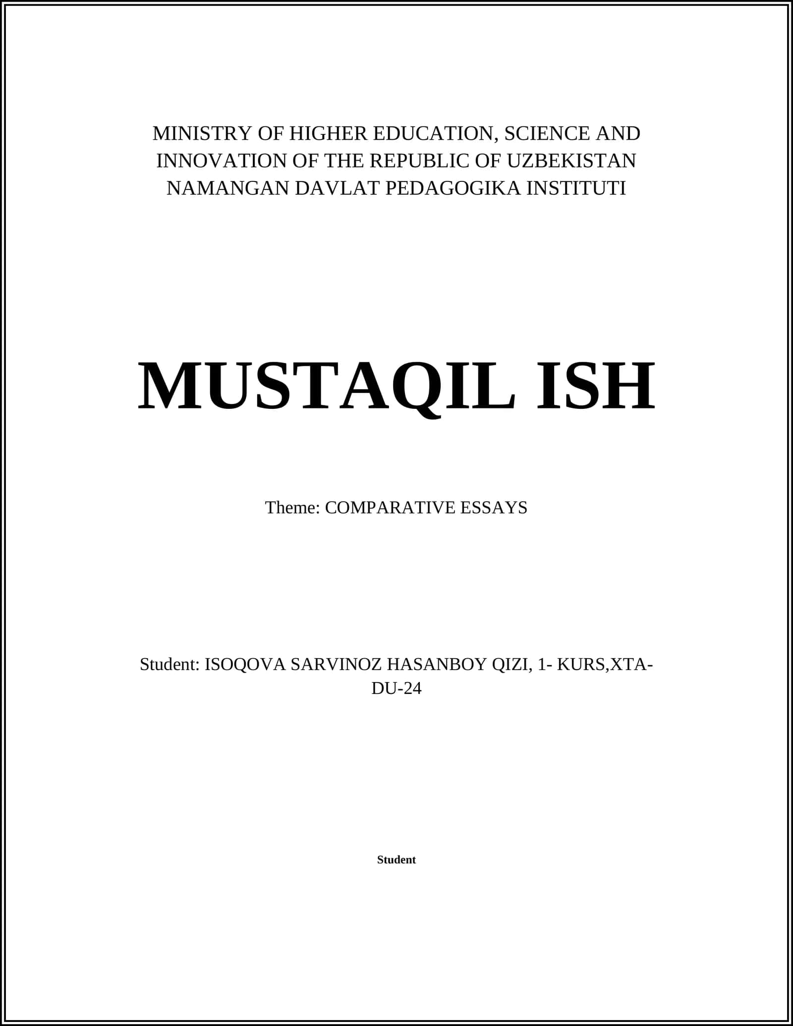 COMPARATIVE ESSAYS 1