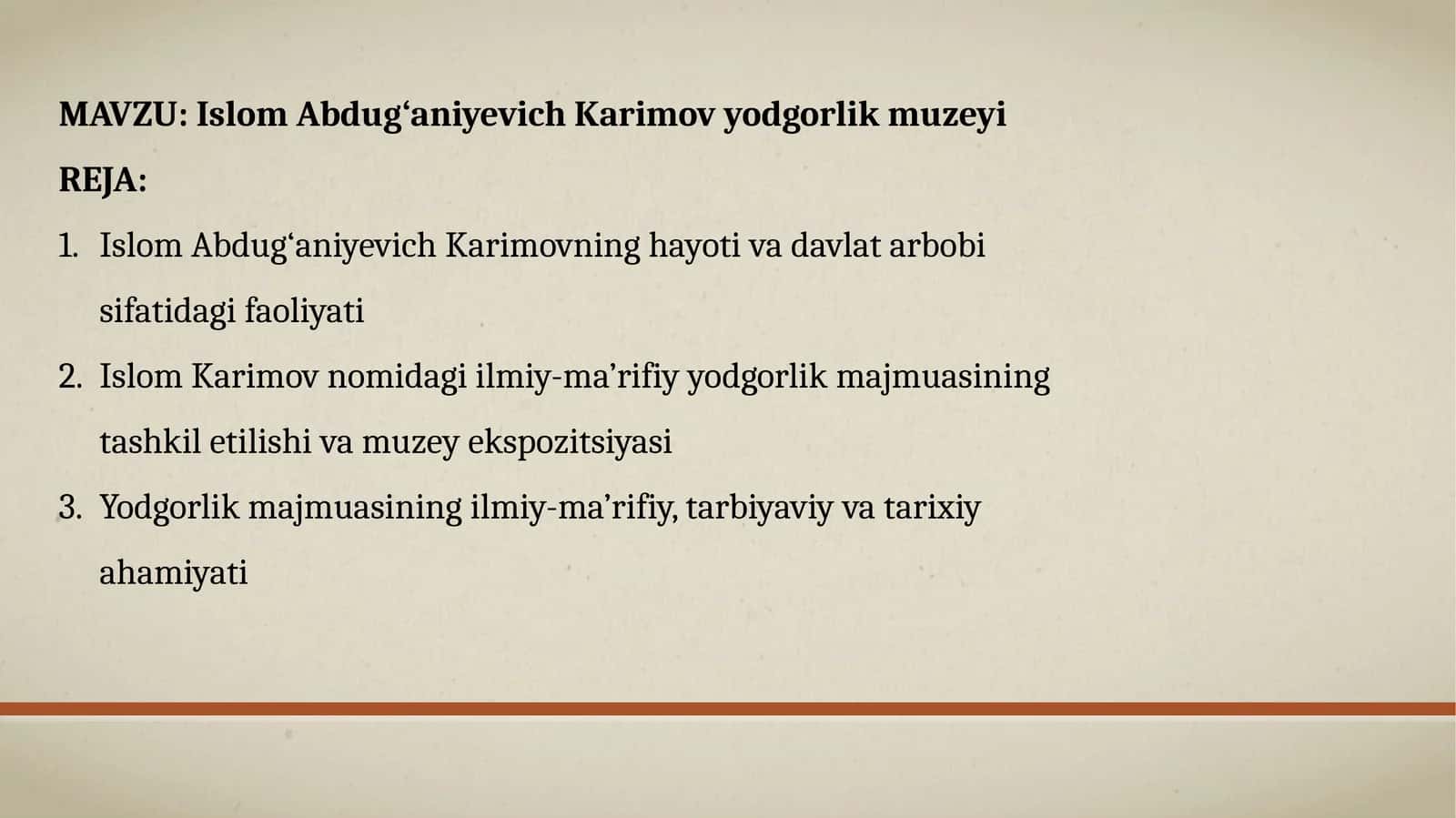 Islom Abdug‘aniyevich Karimovning yodgorlik muzeyi 1
