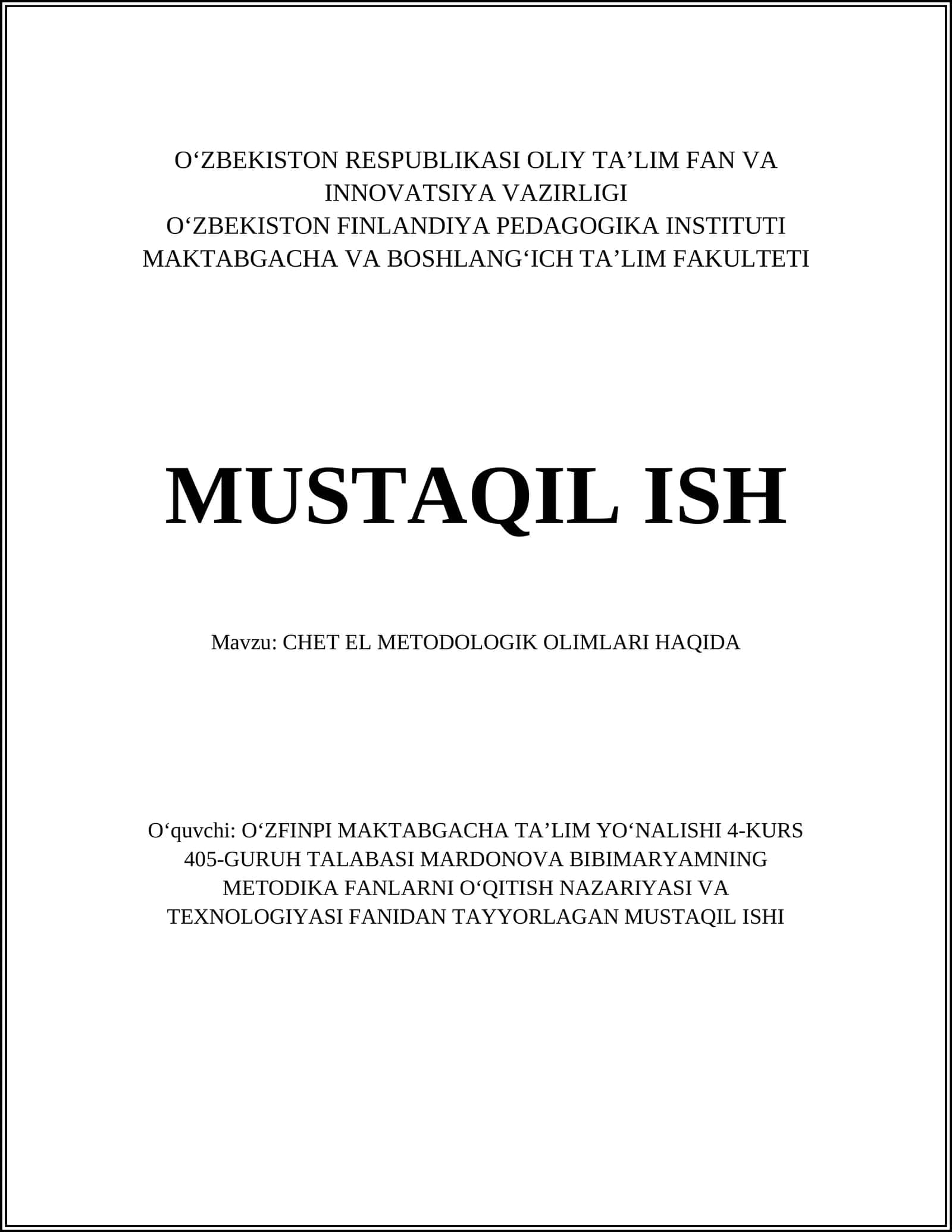 CHET EL METODOLOGIK OLIMLARI HAQIDA 1