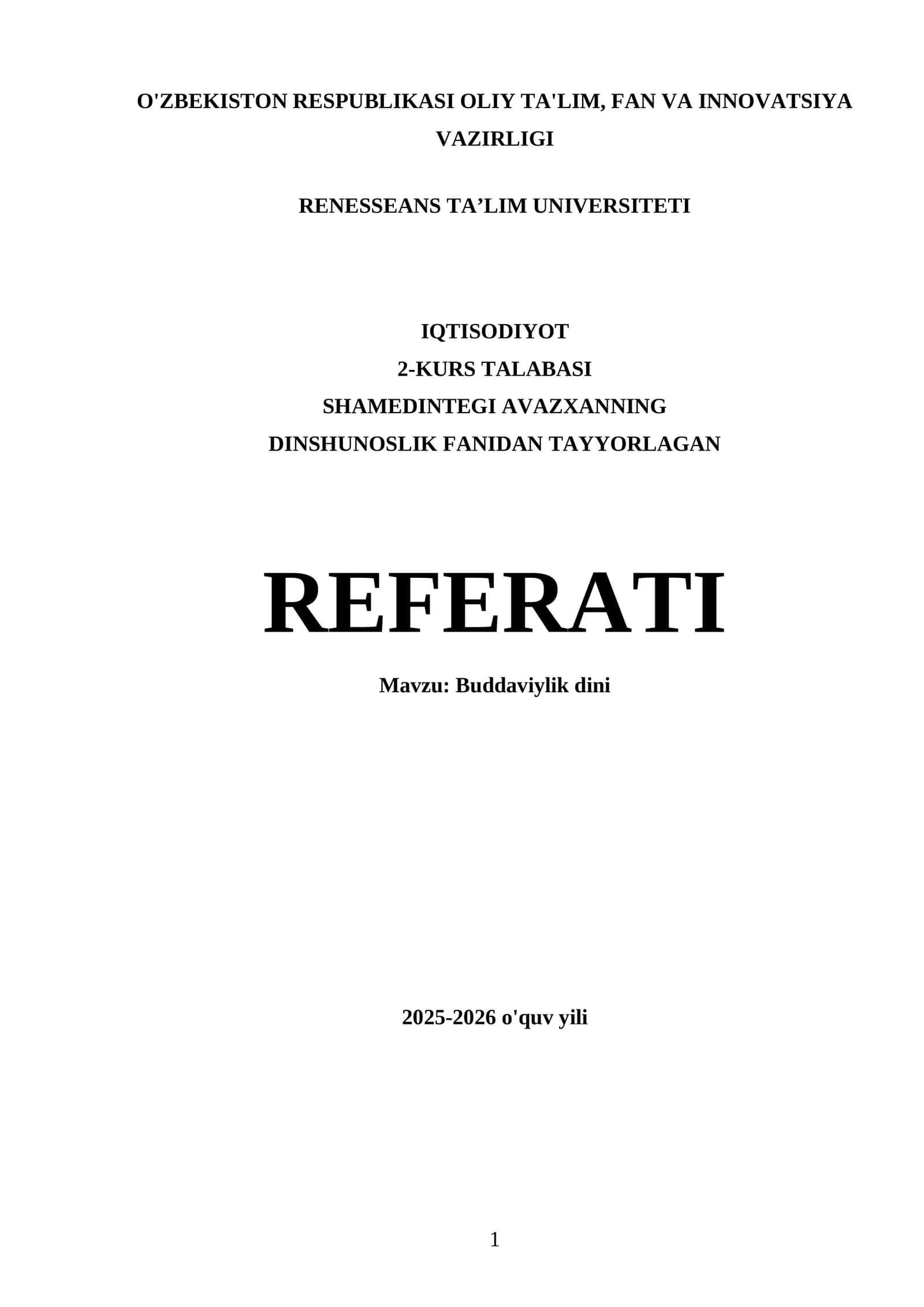 Buddaviylik dini REFERATI 1