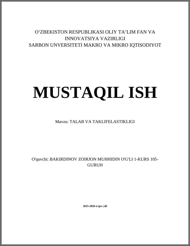 TALAB VA TAKLIFELASTIKLIGI 1
