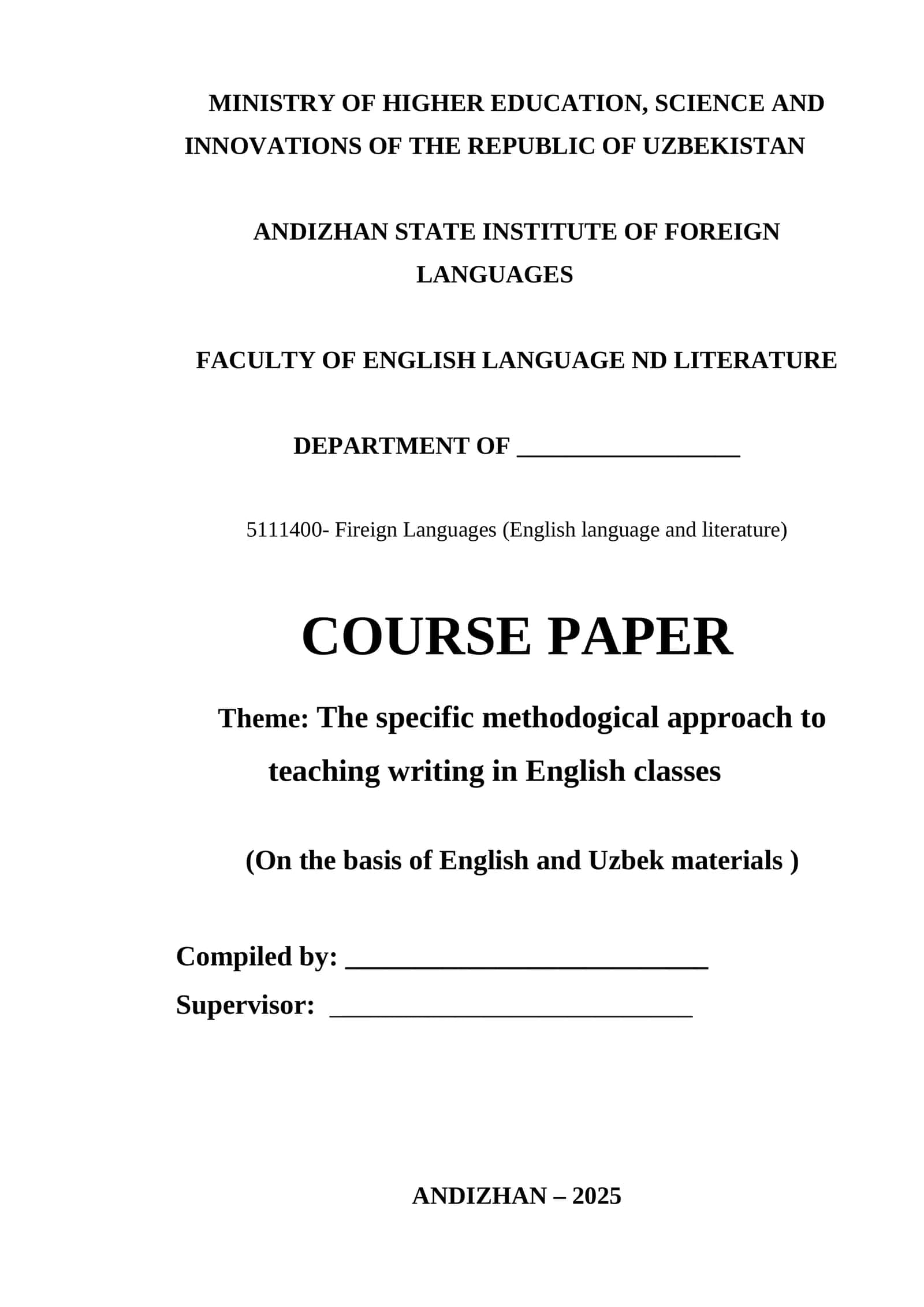 Course Paper on Teaching Writing in English Classes 1