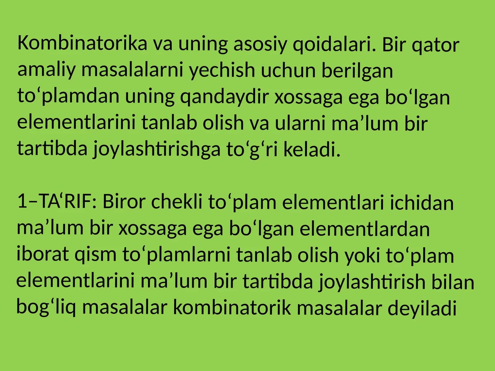 Kombinatorika va uning asosiy qoidalari 1