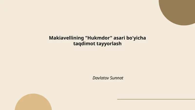 Makiavellining "Hukmdor" asari 1