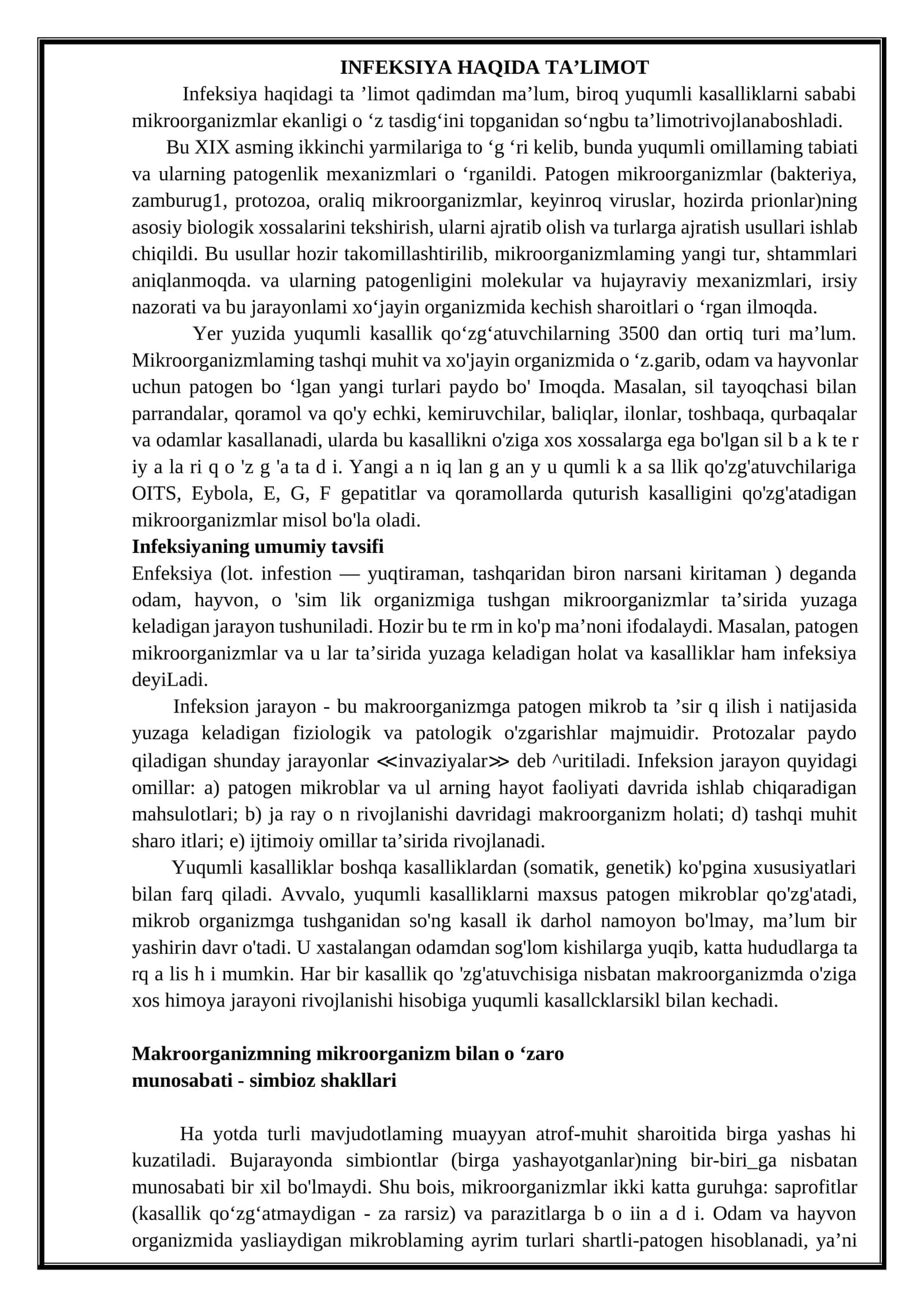 Infeksiya haqida ta’limot 1