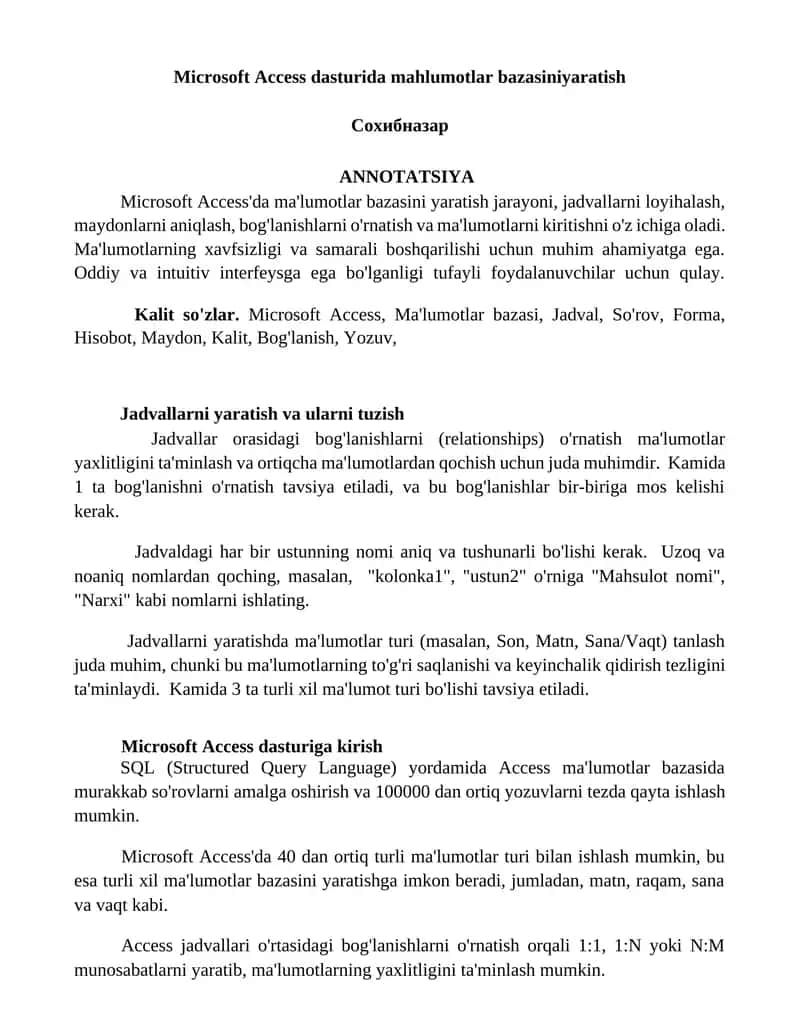 Microsoft Access dasturida mahlumotlar bazasiniyaratish 1