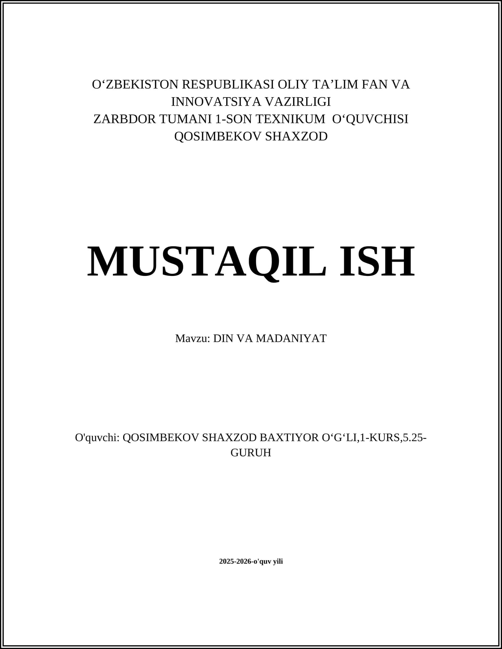 DIN VA MADANIYAT 1