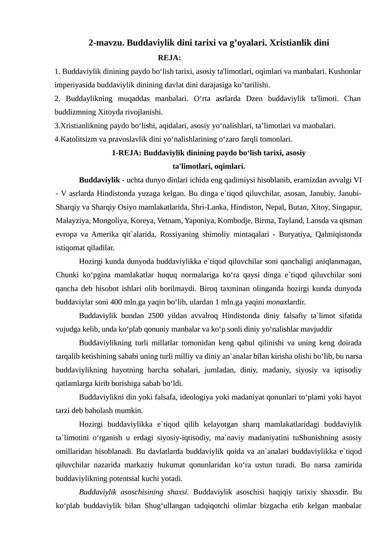 Buddaviylik dini tarixi va g’oyalari 1