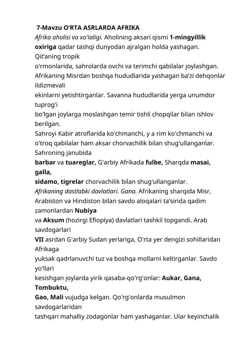 O‘RTA ASRLARDA AFRIKA 1