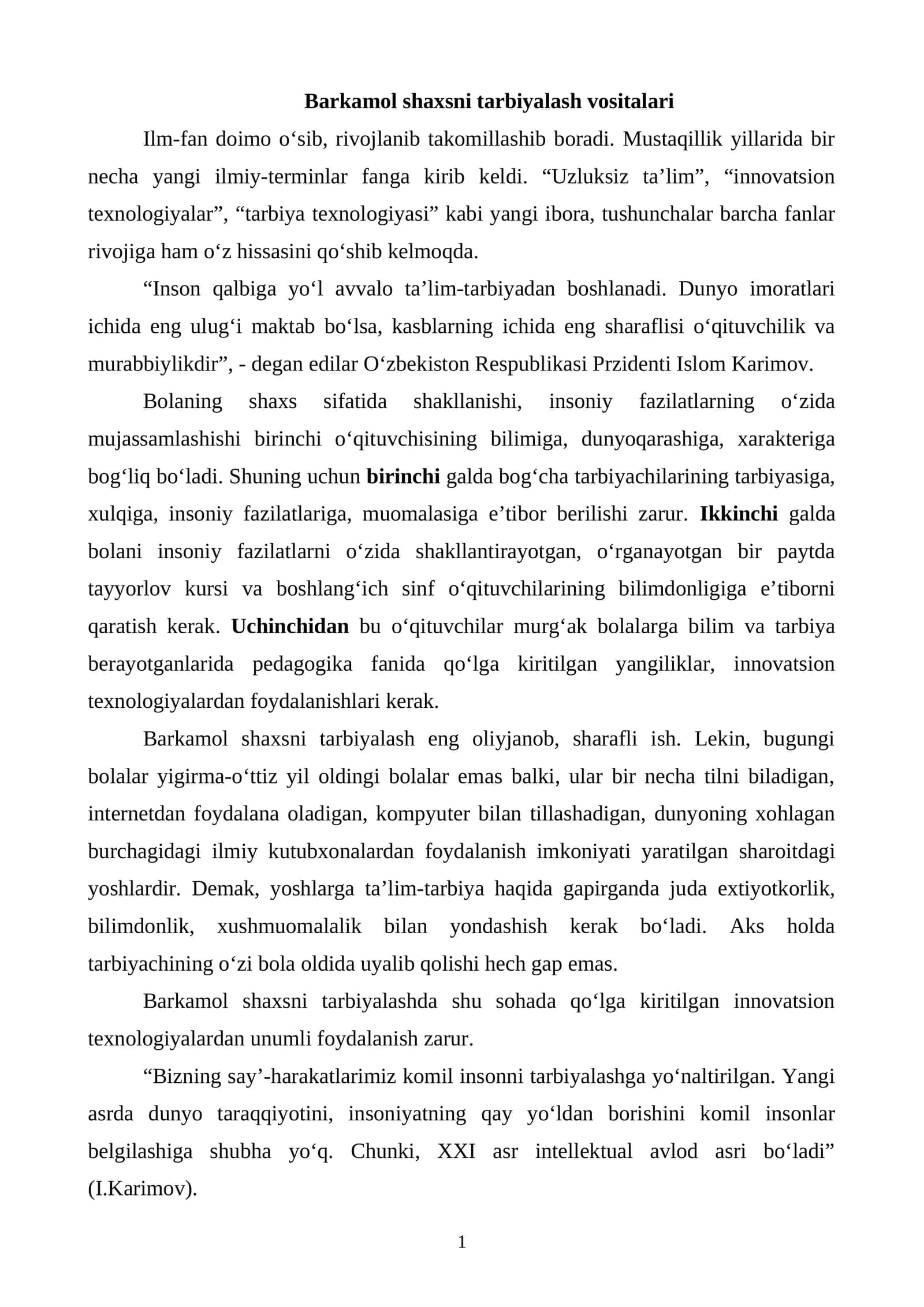 Barkamol shaxsni tarbiyalash vositalari 1