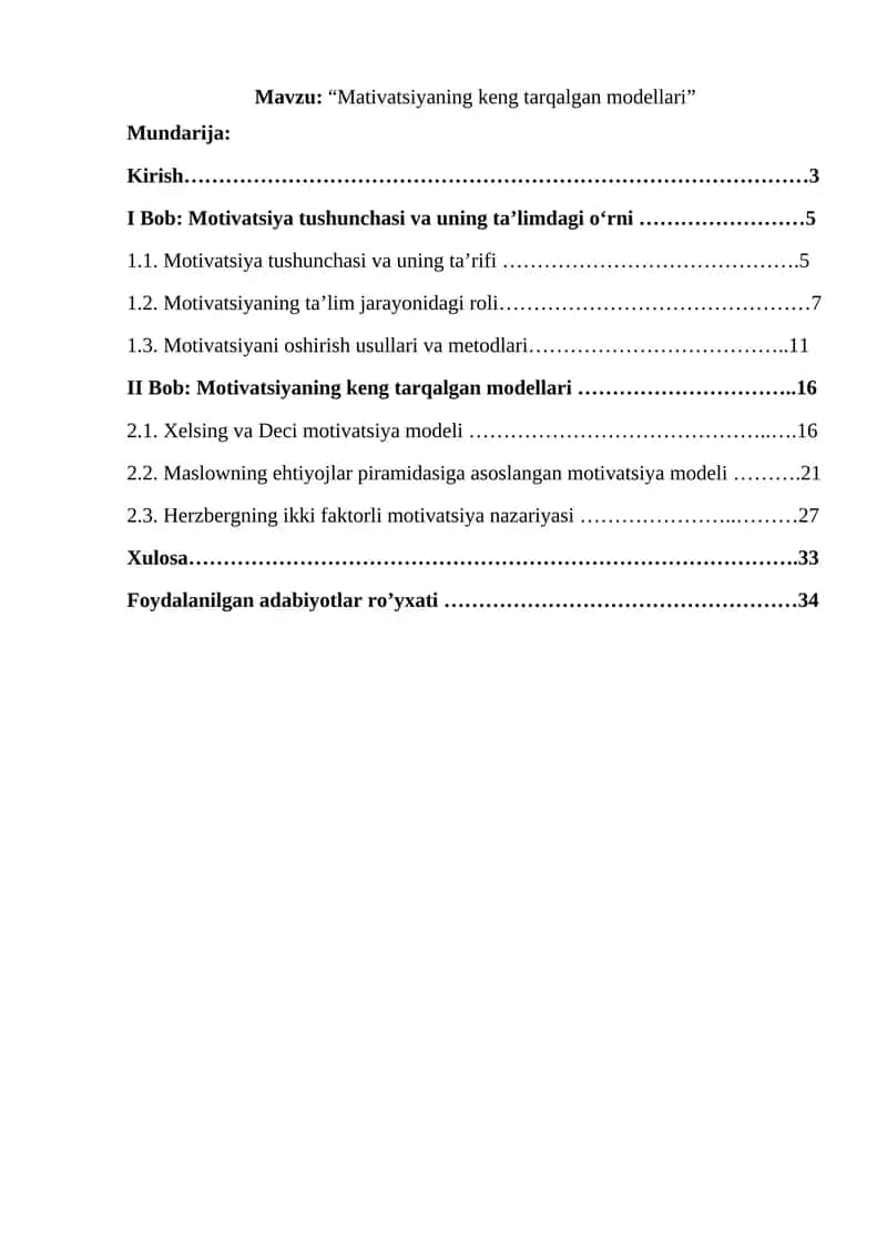 “Mativatsiyaning keng tarqalgan modellari” 1