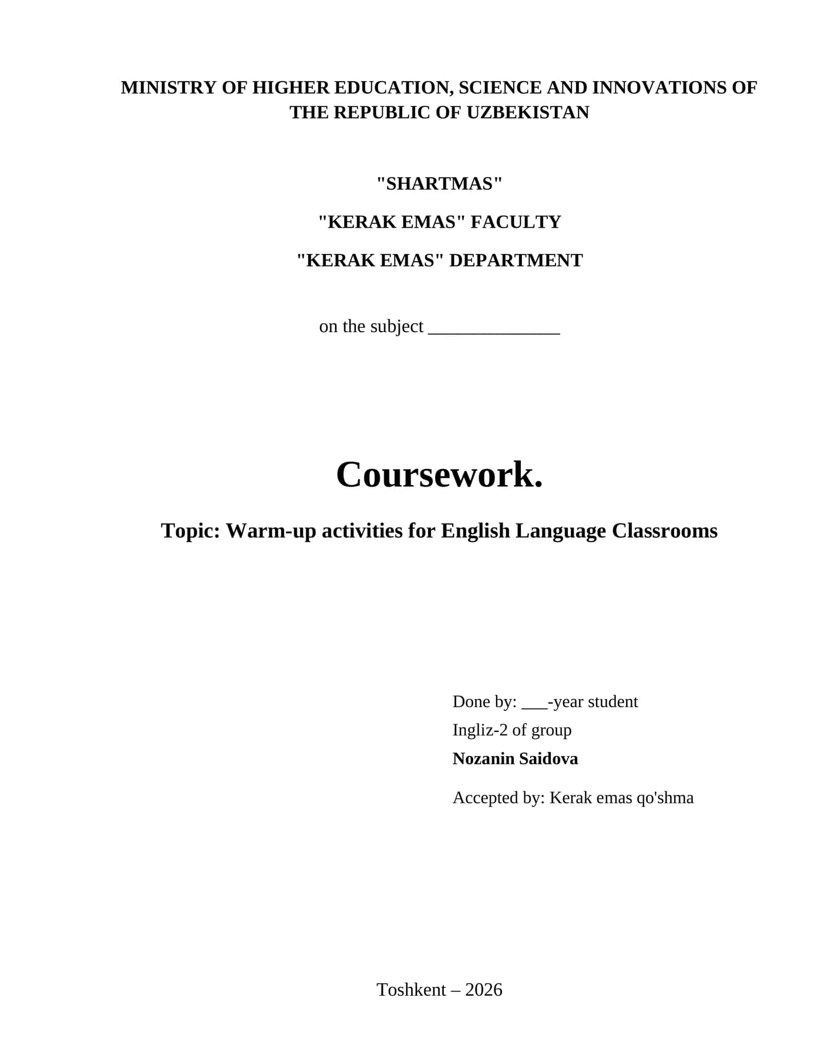Warm-up activities for English Language Classrooms 1