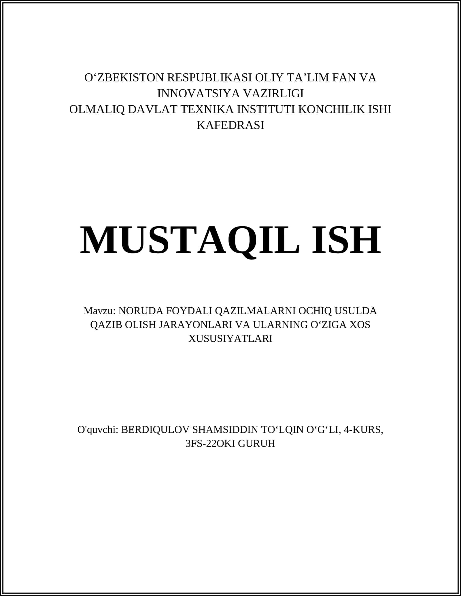 NORUDA FOYDALI QAZILMALARNI OCHIQ USULDA QAZIB OLISH JARAYONLARI VA ULARNING OʻZIGA XOS XUSUSIYATLARI 1