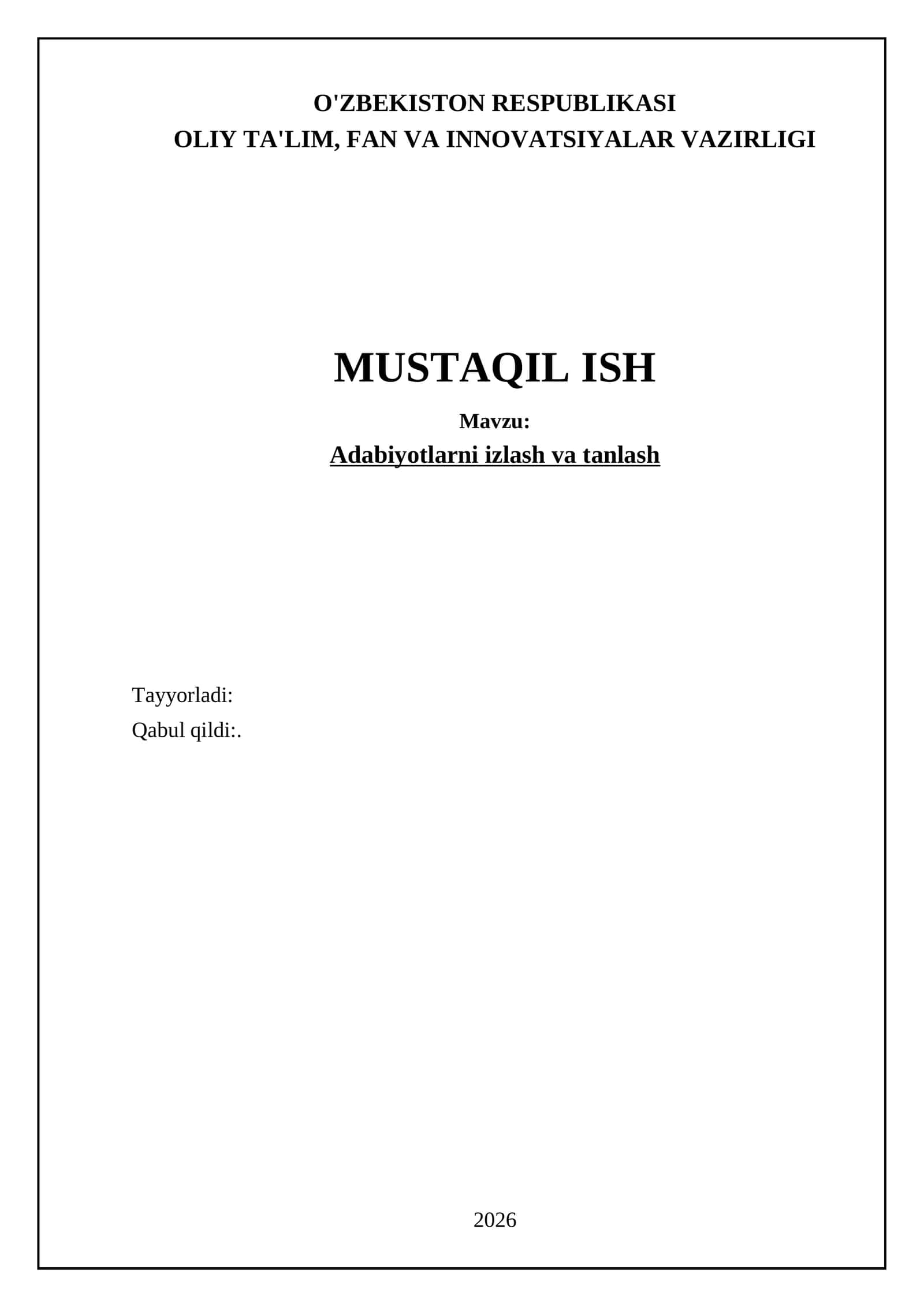 Adabiyotlarni izlash va tanlash 1