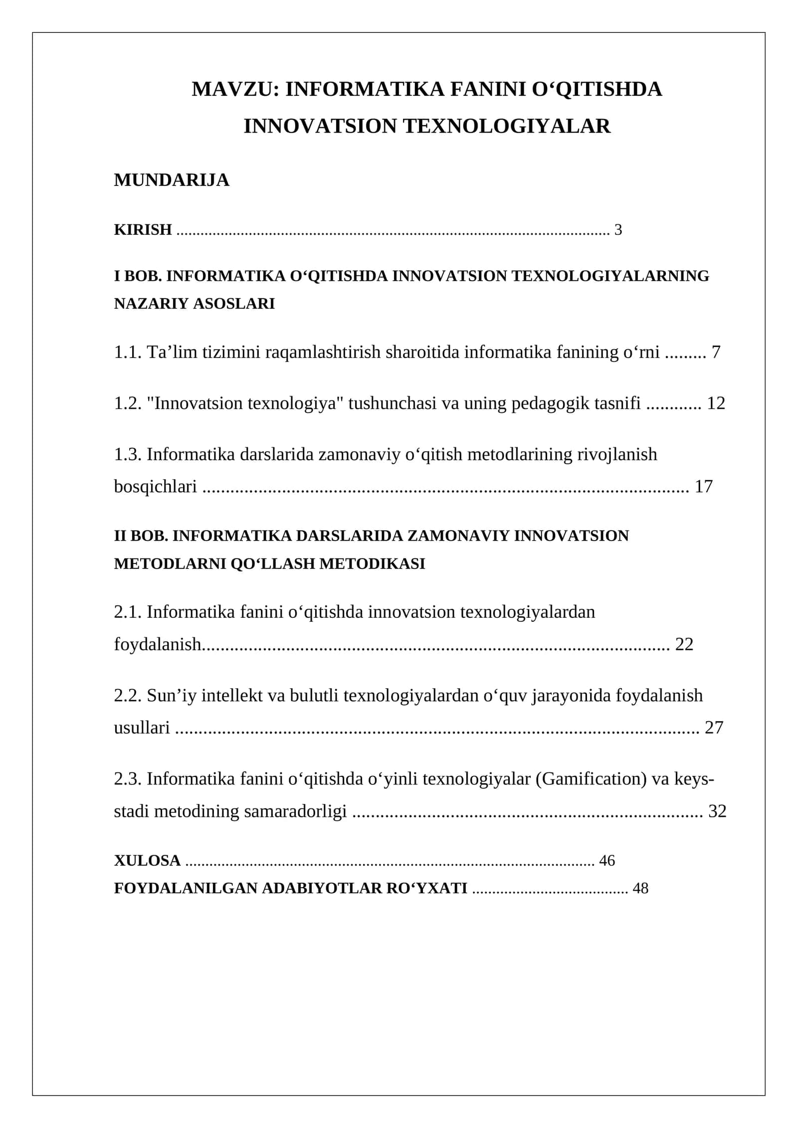INFORMATIKA FANINI O‘QITISHDA INNOVATSION TEXNOLOGIYALAR 1