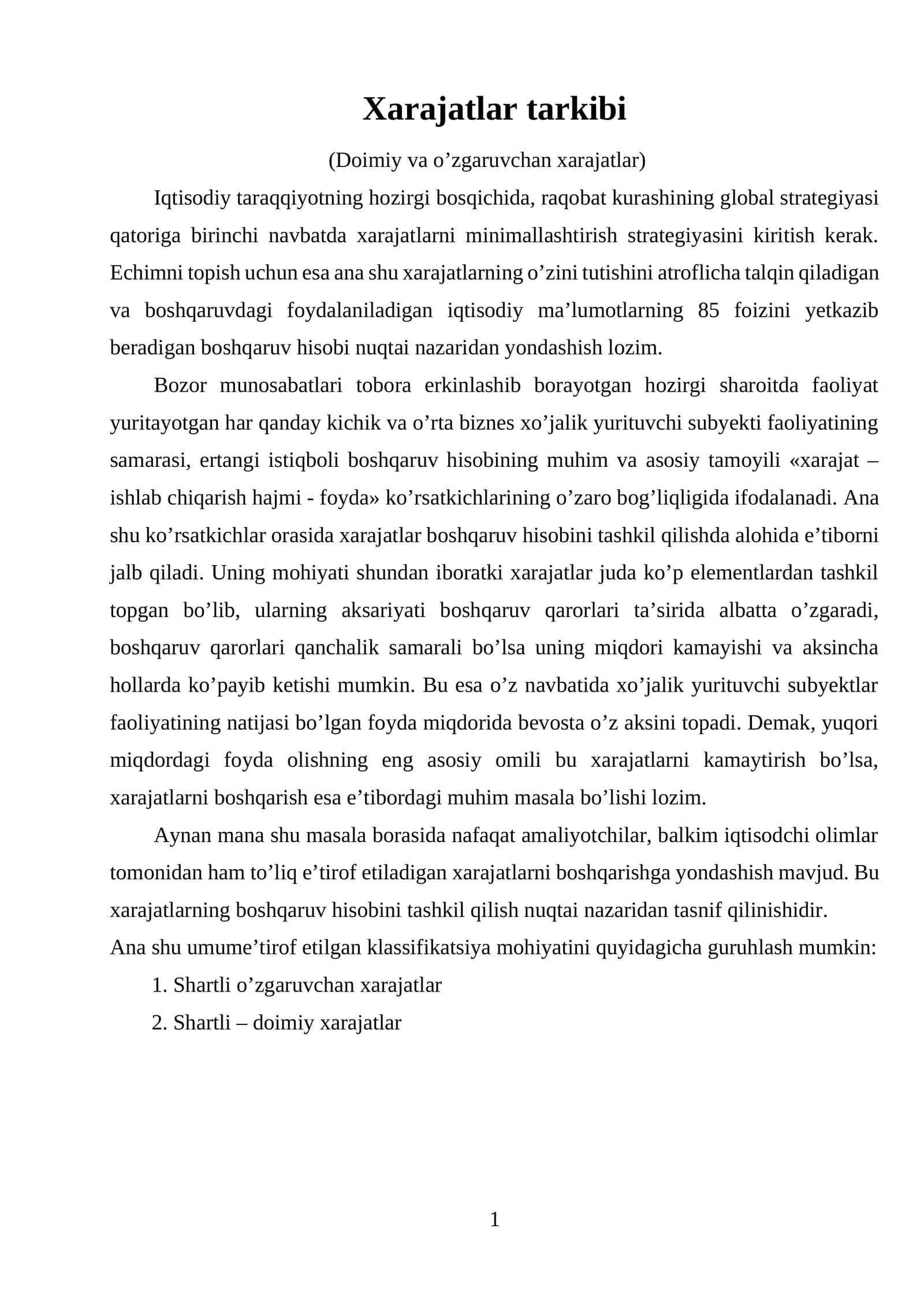 Xarajatlar tarkibi 1